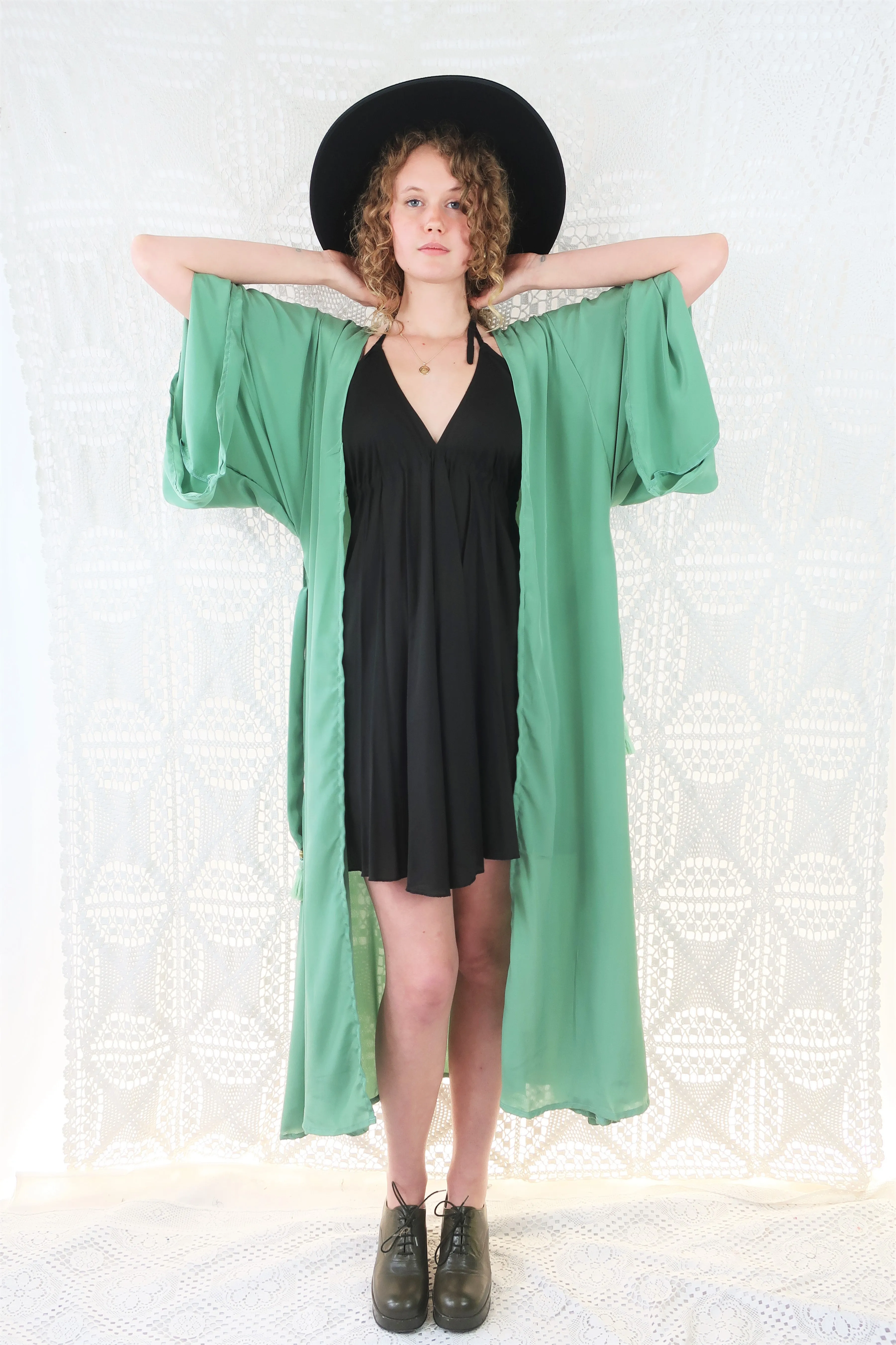 25% OFF Khroma Aquaria Robe Dress in Sage Green - Free Size