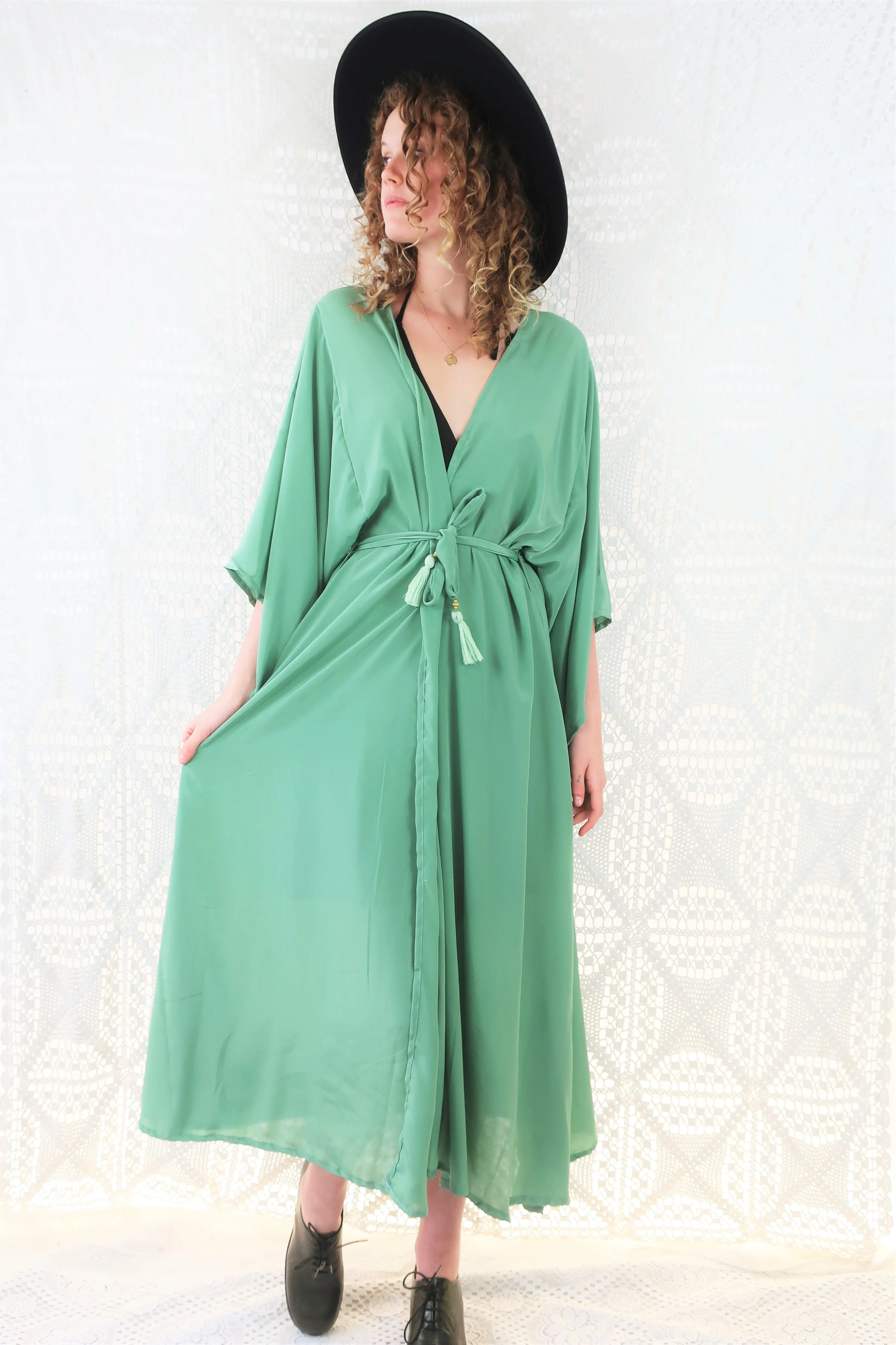 25% OFF Khroma Aquaria Robe Dress in Sage Green - Free Size