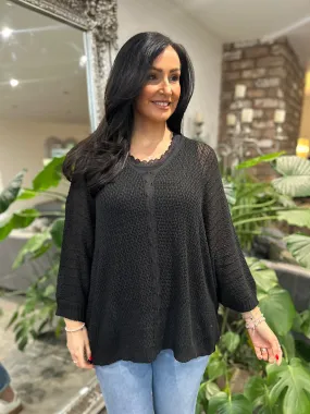 Black V Neck Cable Detail Knit Yasmin