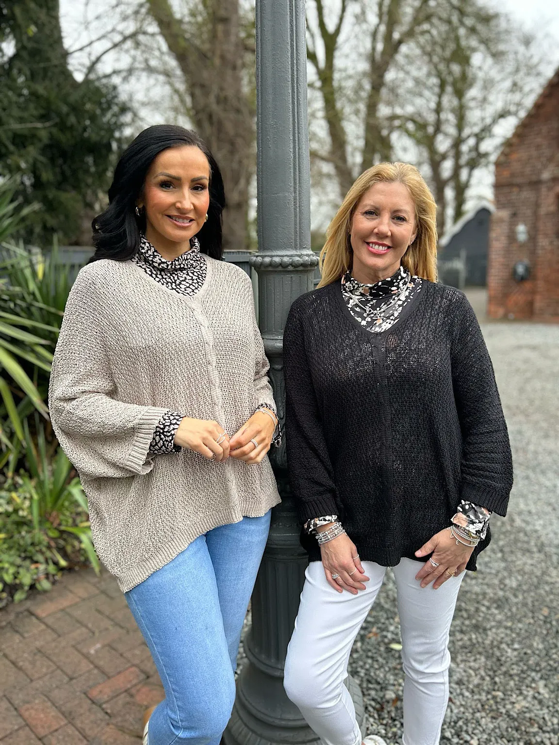 Black V Neck Cable Detail Knit Yasmin