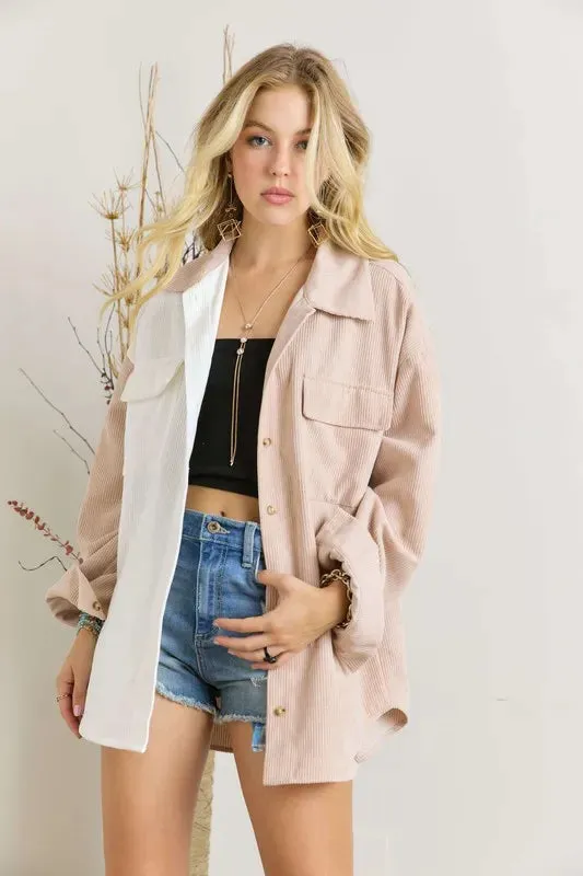 Color Block Corduroy Shacket