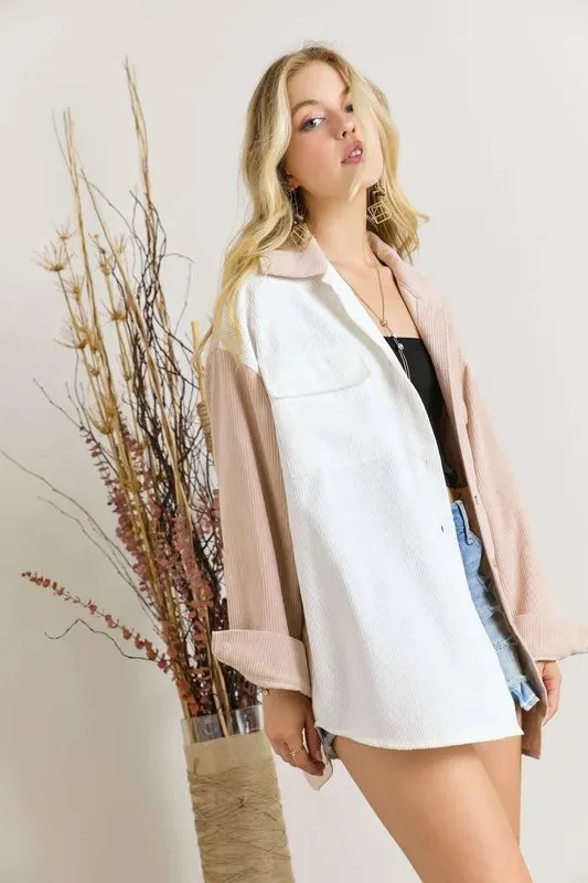 Color Block Corduroy Shacket