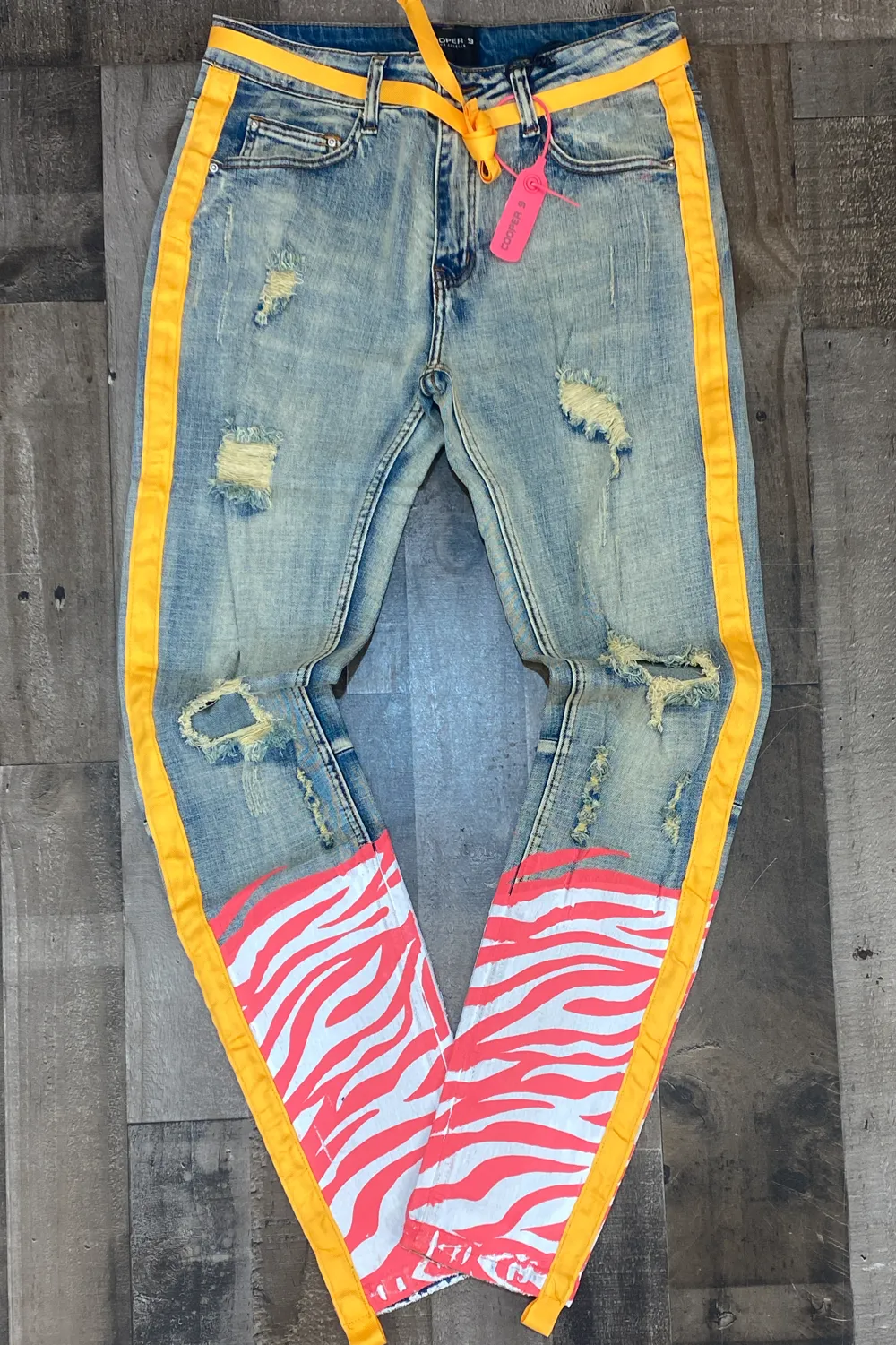 Cooper 9- zebra stripe denim light wash (fuscia/yellow)