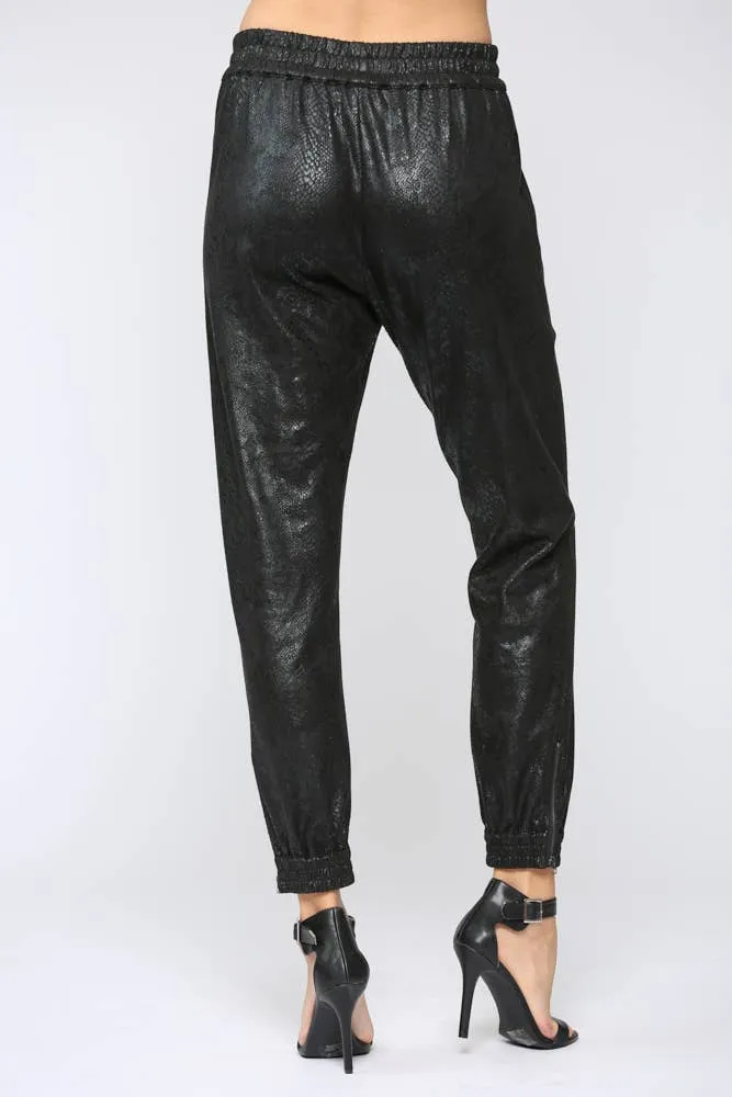 Fate Snake Print Faux Suede Joggers