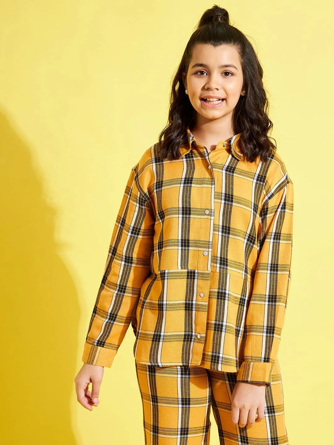 Girls Mustard & Black Check Shacket - Lyush Kids