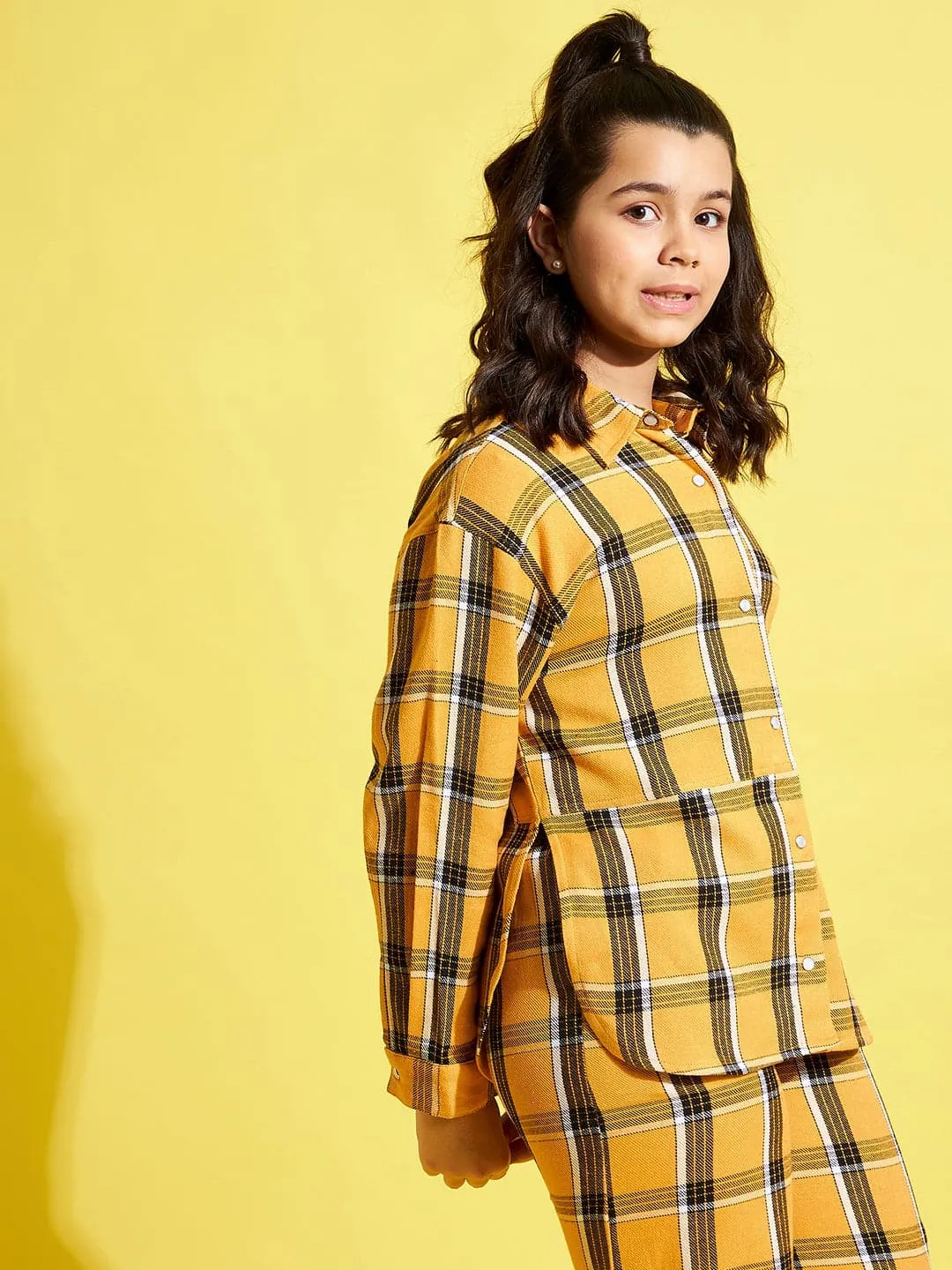 Girls Mustard & Black Check Shacket - Lyush Kids