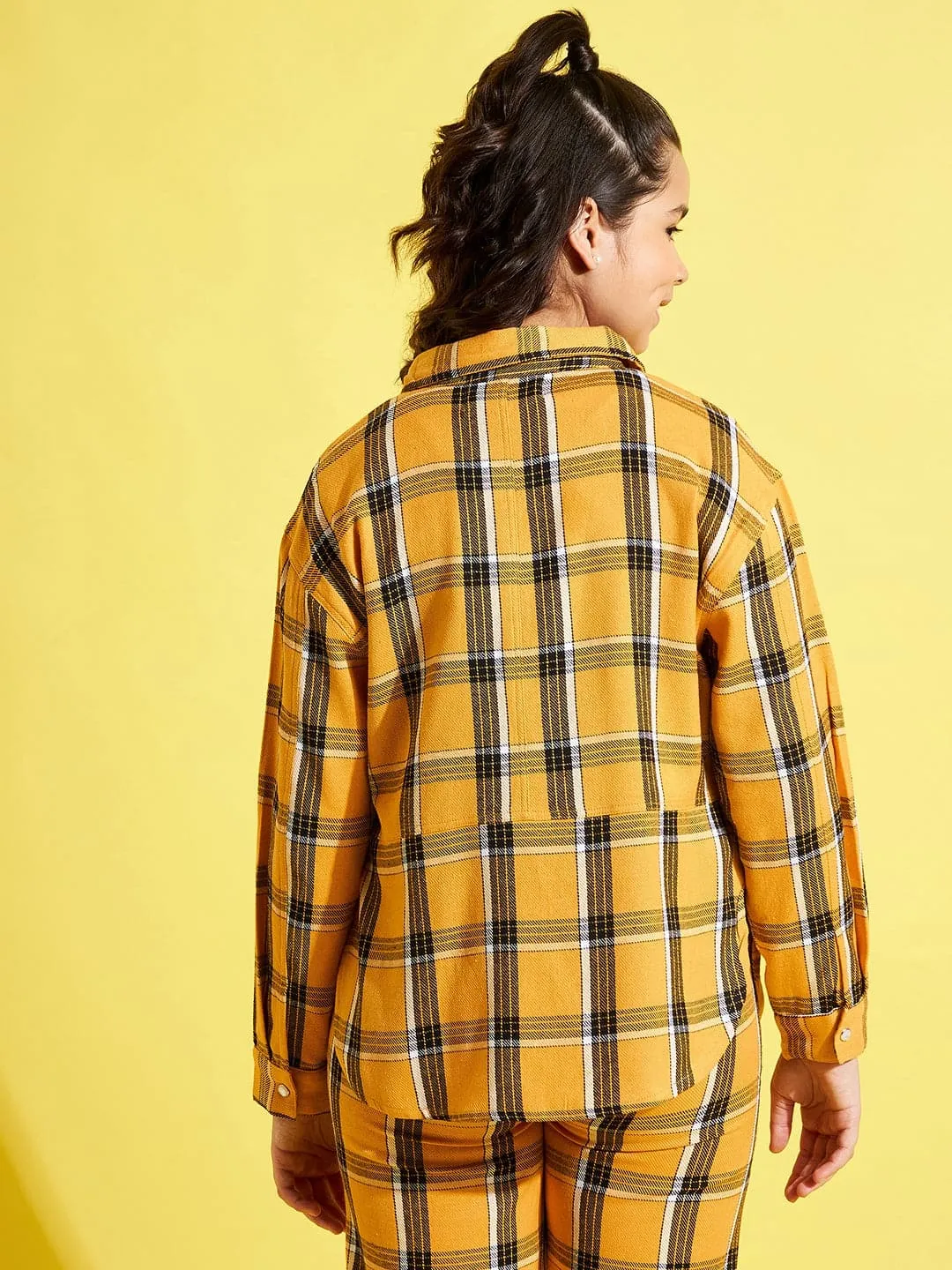 Girls Mustard & Black Check Shacket - Lyush Kids