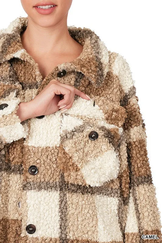 Juniper Plaid Sherpa Shacket with Pockets