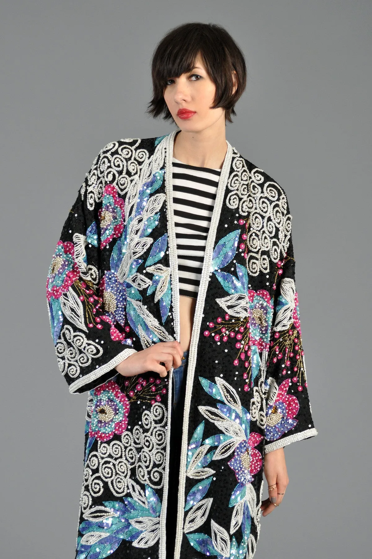 Sequin Floral Silk Art Deco Trophy Jacket