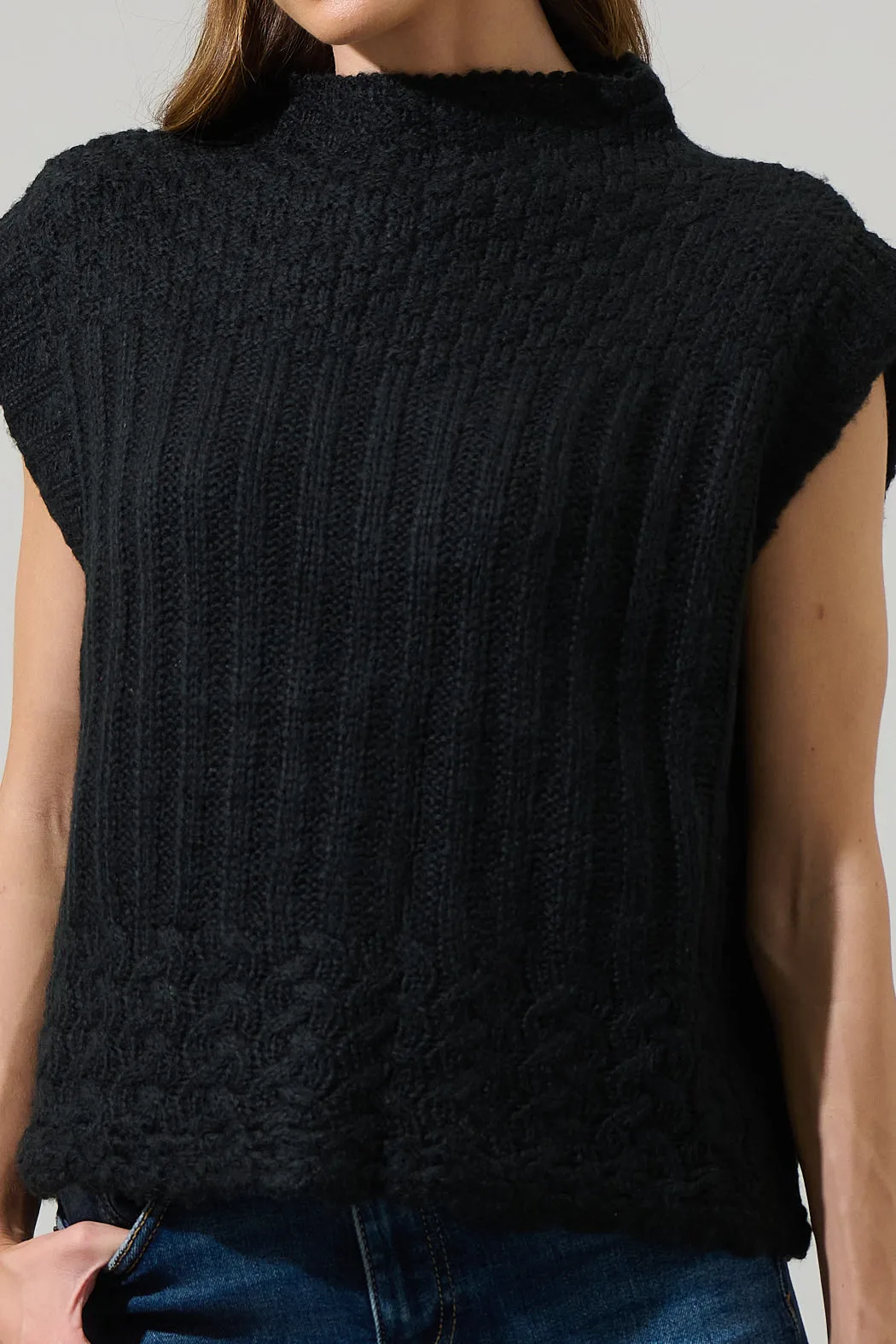 Trish Mixed Knit Mock Neck Sweater Vest