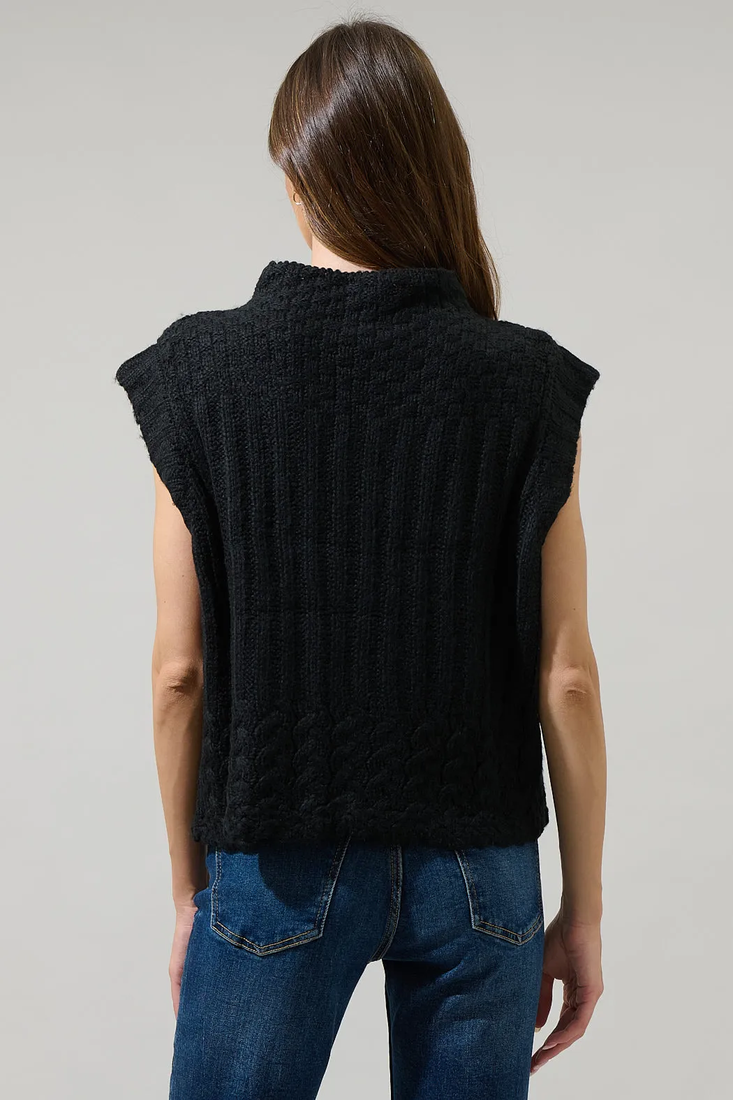 Trish Mixed Knit Mock Neck Sweater Vest