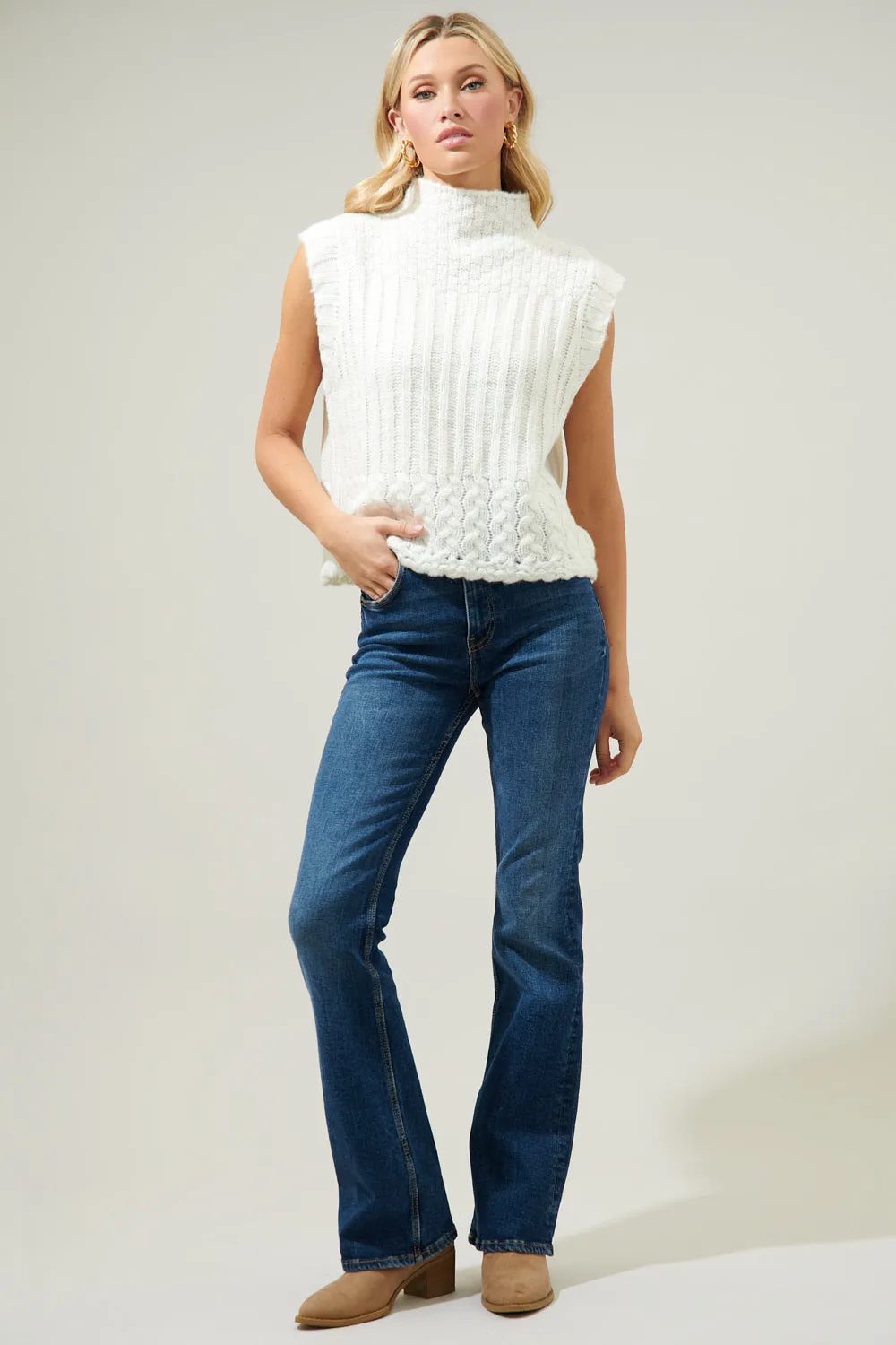 Trish Mixed Knit Mock Neck Sweater Vest