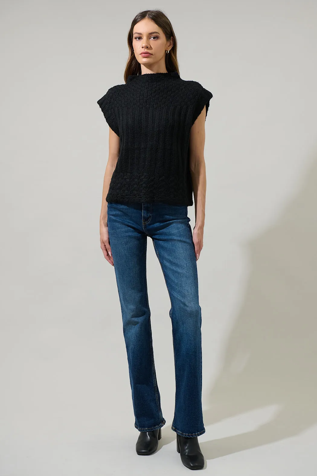 Trish Mixed Knit Mock Neck Sweater Vest