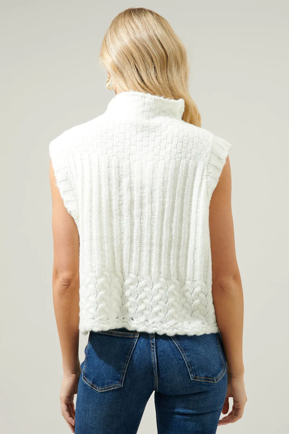 Trish Mixed Knit Mock Neck Sweater Vest