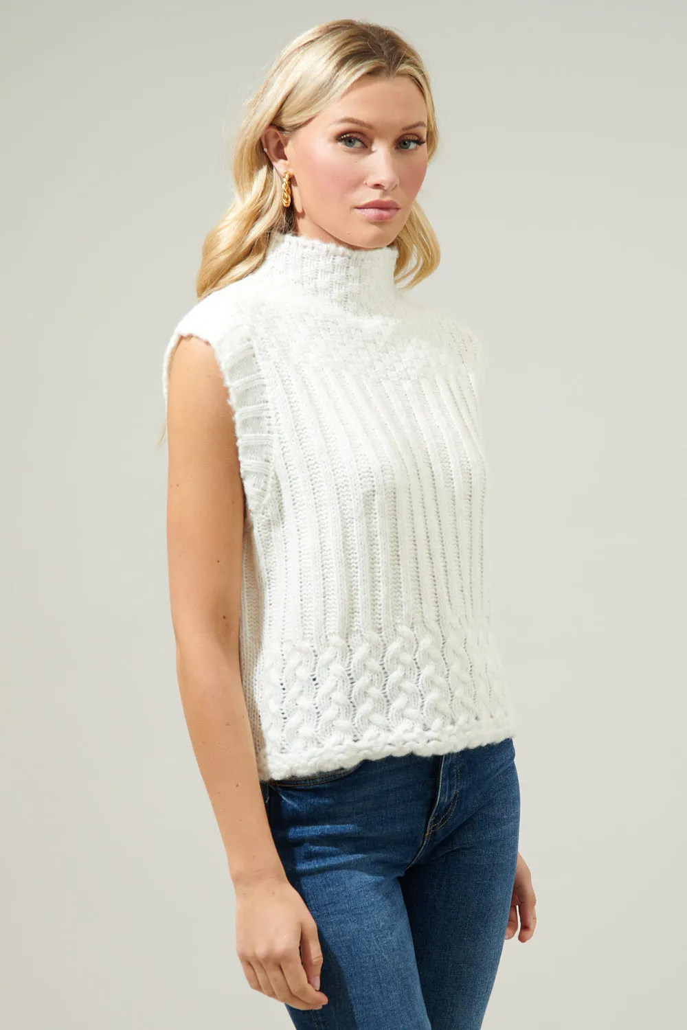 Trish Mixed Knit Mock Neck Sweater Vest