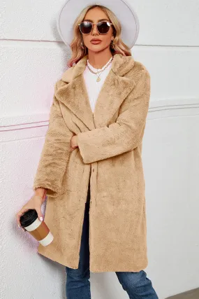 Womens Cozy Faux Fur Long Lapel Teddy Coat