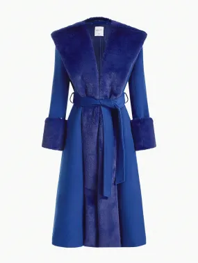 Wool Blend Faux Fur Fuzzy Cuff Winter Coat