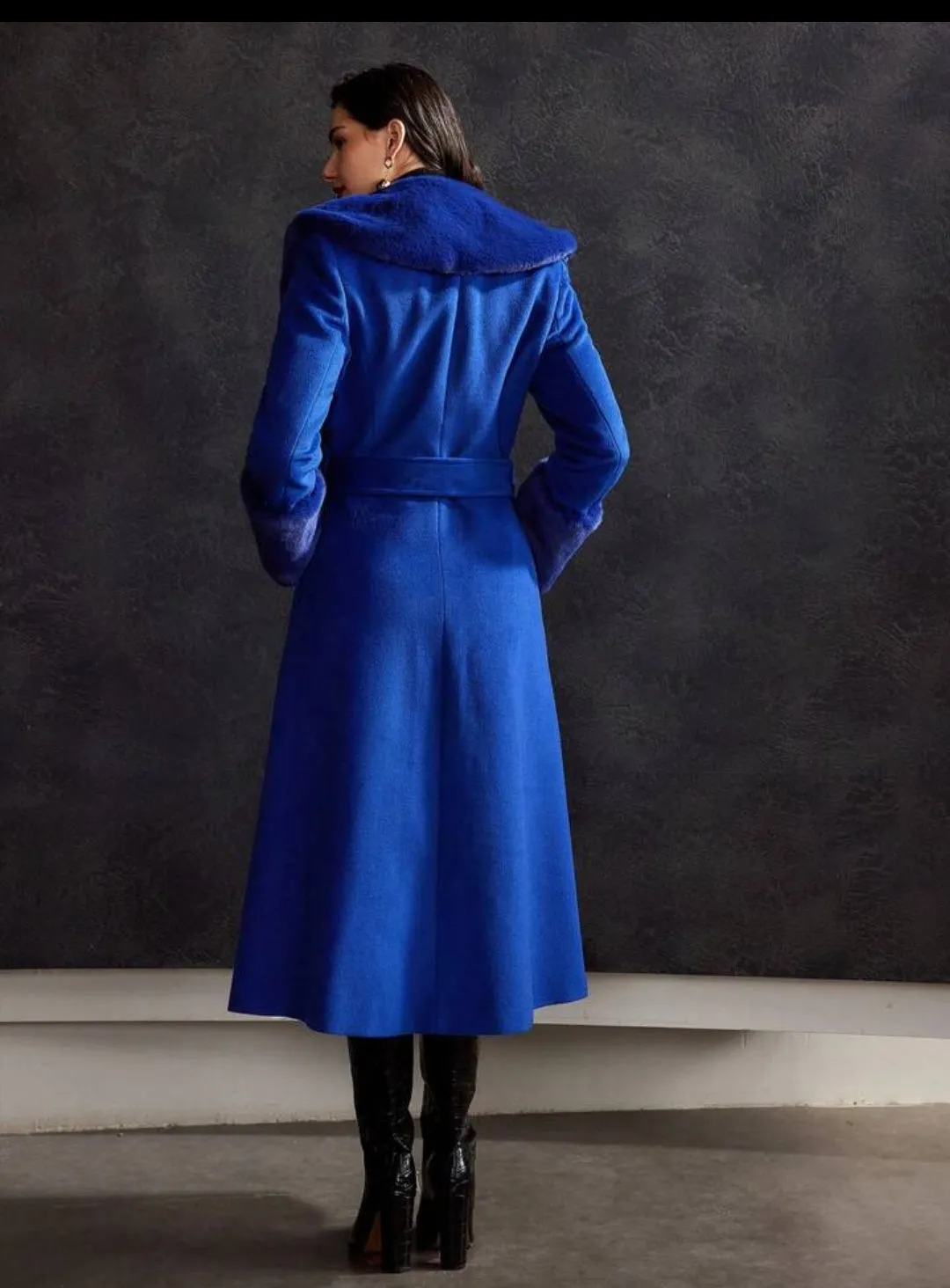 Wool Blend Faux Fur Fuzzy Cuff Winter Coat