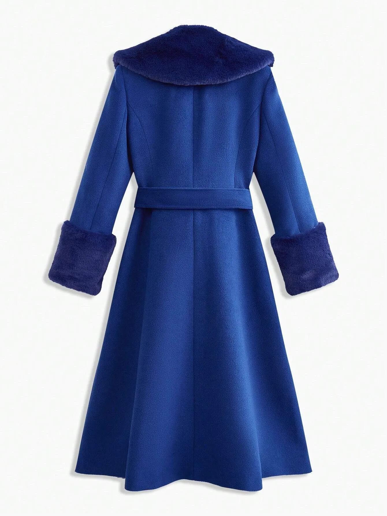 Wool Blend Faux Fur Fuzzy Cuff Winter Coat