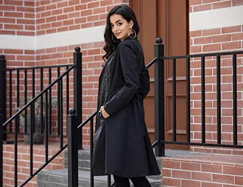 Zeagoo Women's Single Breasted Double Collar Trench Coat, Black, Medium