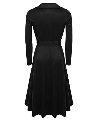 Zeagoo Women's Single Breasted Double Collar Trench Coat, Black, Medium